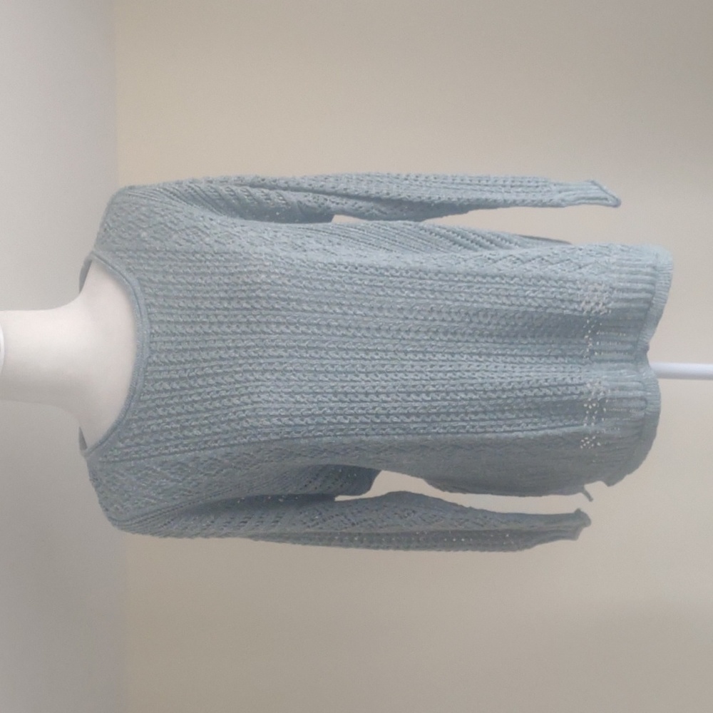 Chico's sweater Women's‎ Size 3/16 Turquoise Open Weave Cotton Blend